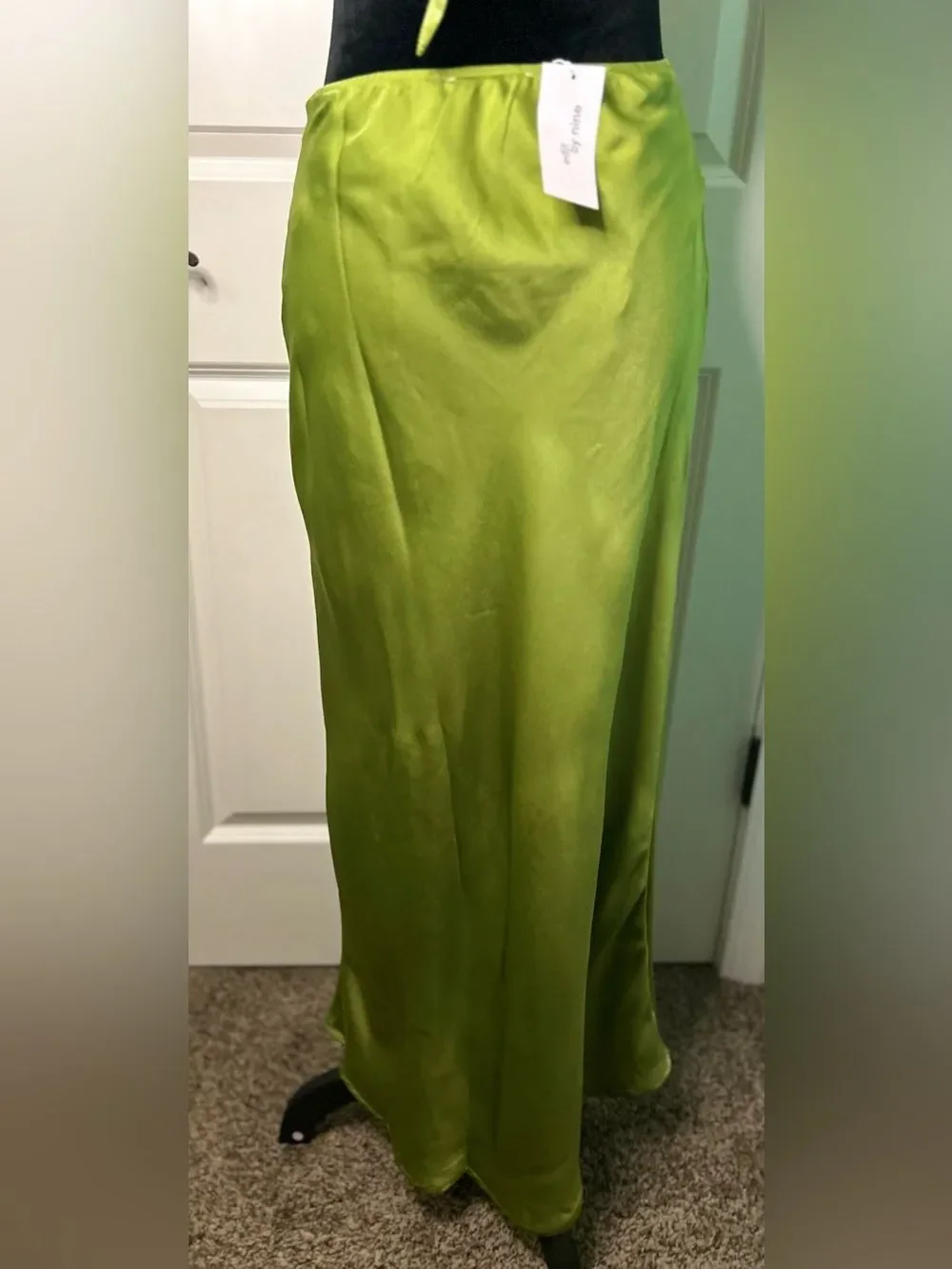 Edit by Nine Satin Halter Cutout Twist Front Maxi Dress Green - Picture 10 of 14